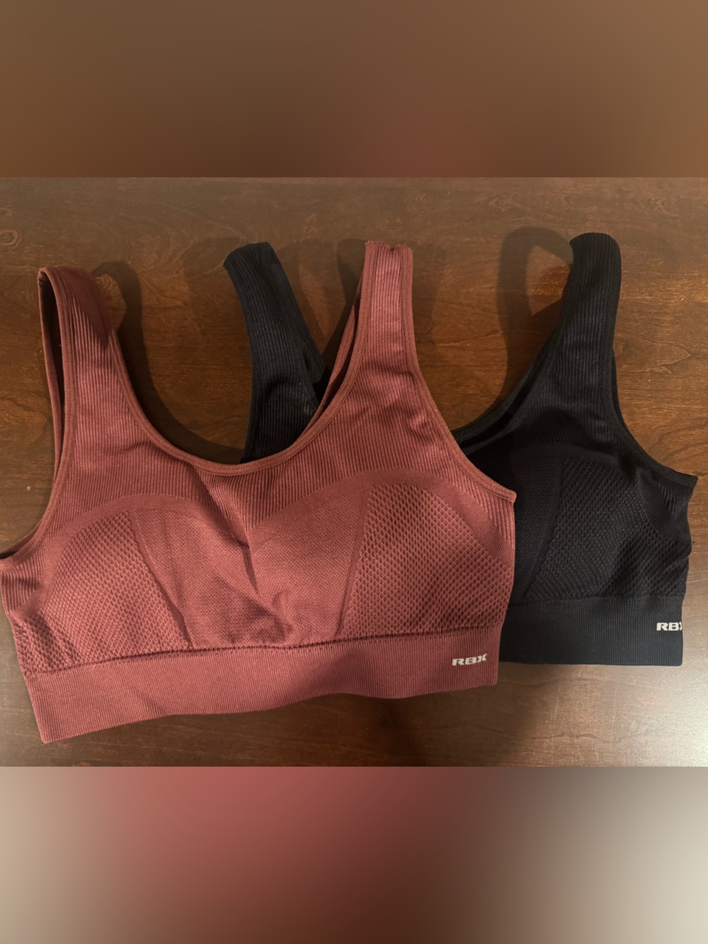 RBX Seamless Ribbed Bodysuit-Style Tops Set of 2 Maroon and Black